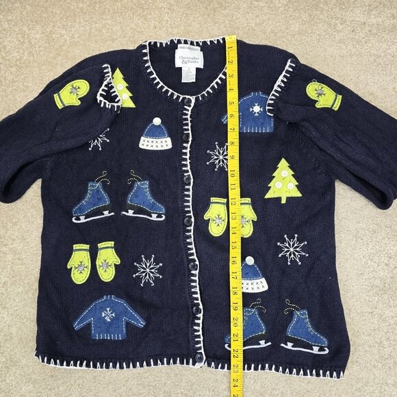 VTG Christopher Banks Hand Embroidered Cardigan Sweater Sz M Winter Gloves Hats - Picture 6 of 6